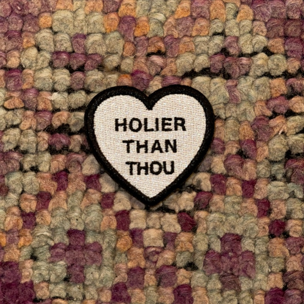 Mother Jeans Holier Than Thou Heart Iron On Patch Black White